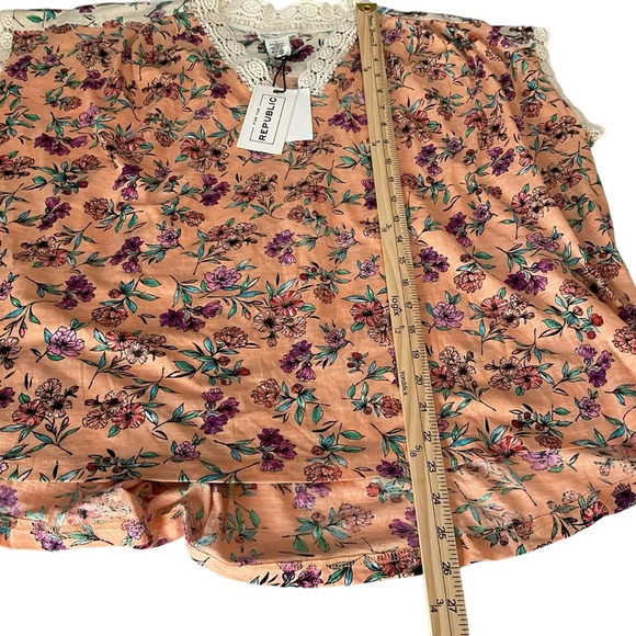 For The Republic High low Crochet Trim Orange Top Shirt Floral Boho Relax Large - Picture 3 of 6